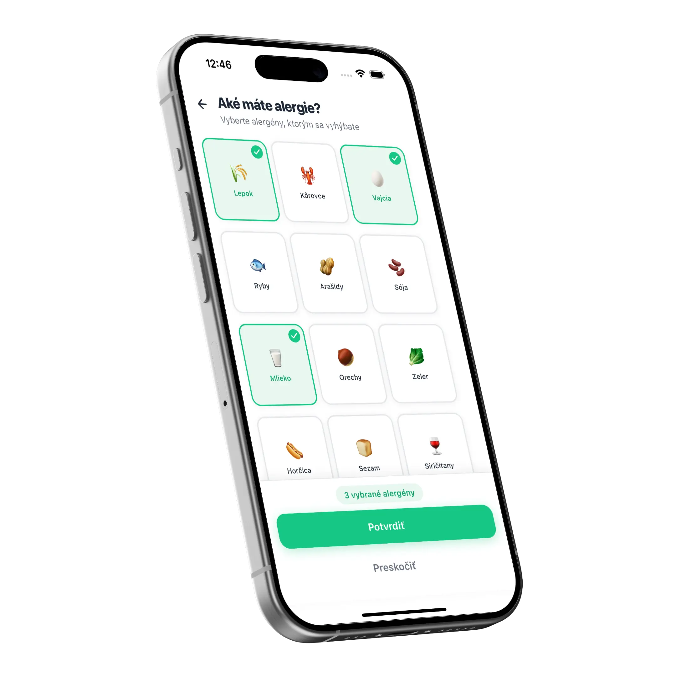 Nastavenie alergénov v aplikácii AvoiDino